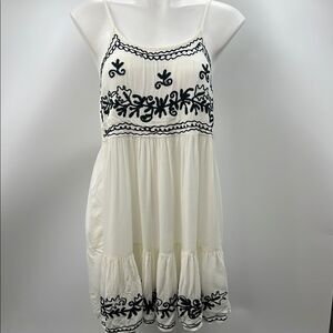 Boho Daze Cream Sundress with Spaghetti Straps and embroidered details